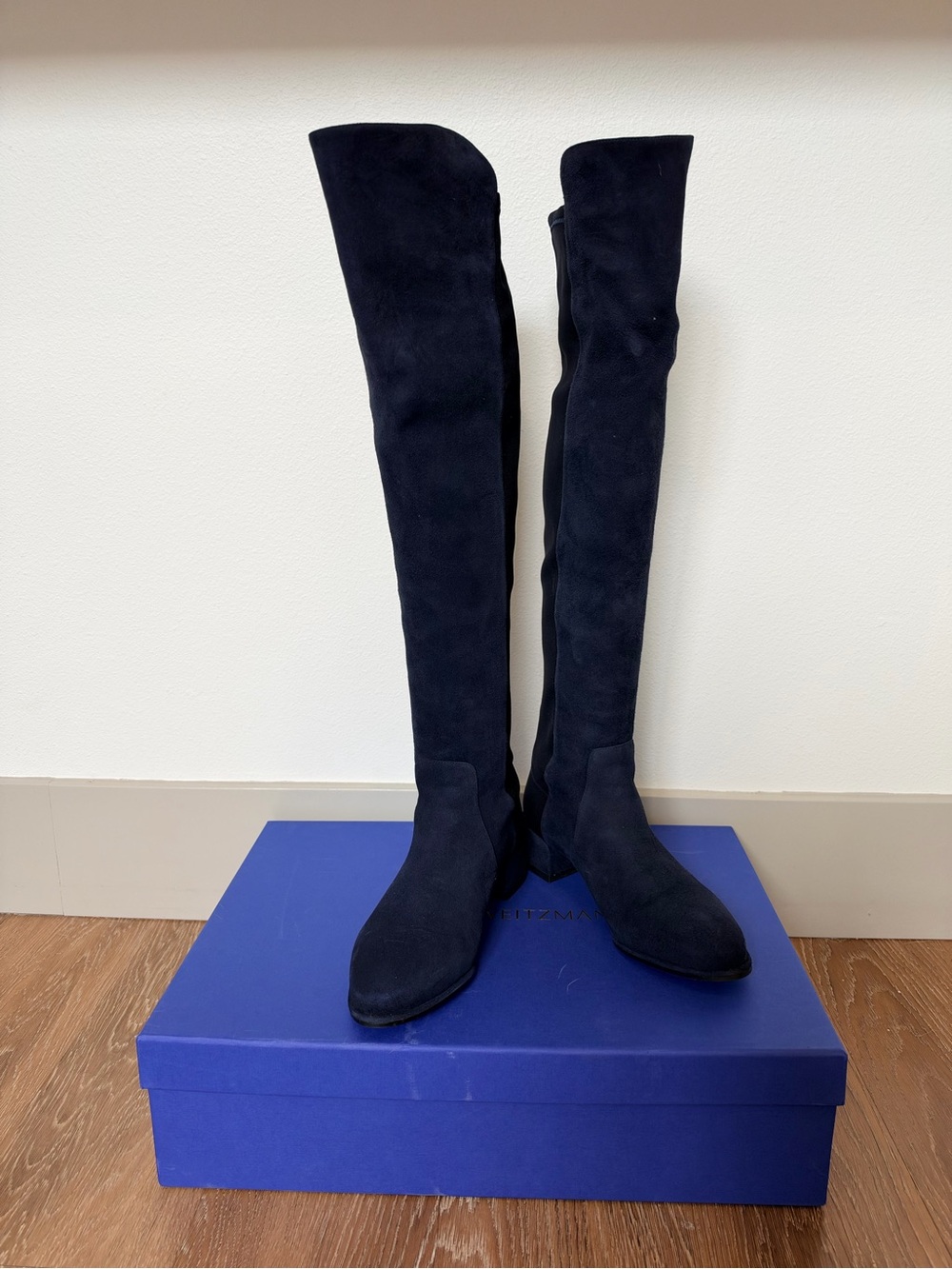 Stuart Weitzman Over-the-Knee Suede Boots in Navy